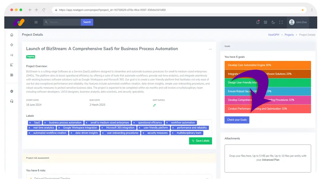 Project Details page in NextGPM