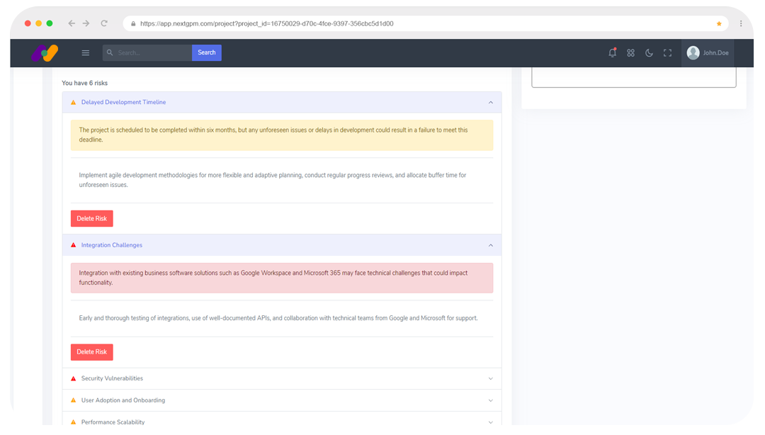 Project Details Risk Assessment in Project MAnagement NextGPM