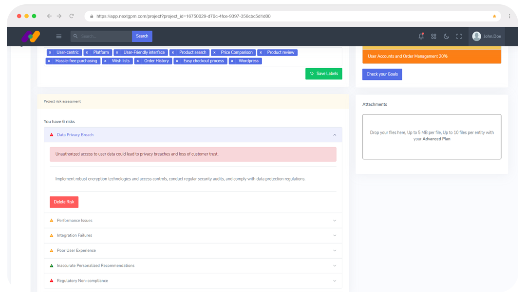 Risk Assessment Generated in project management NextGPM